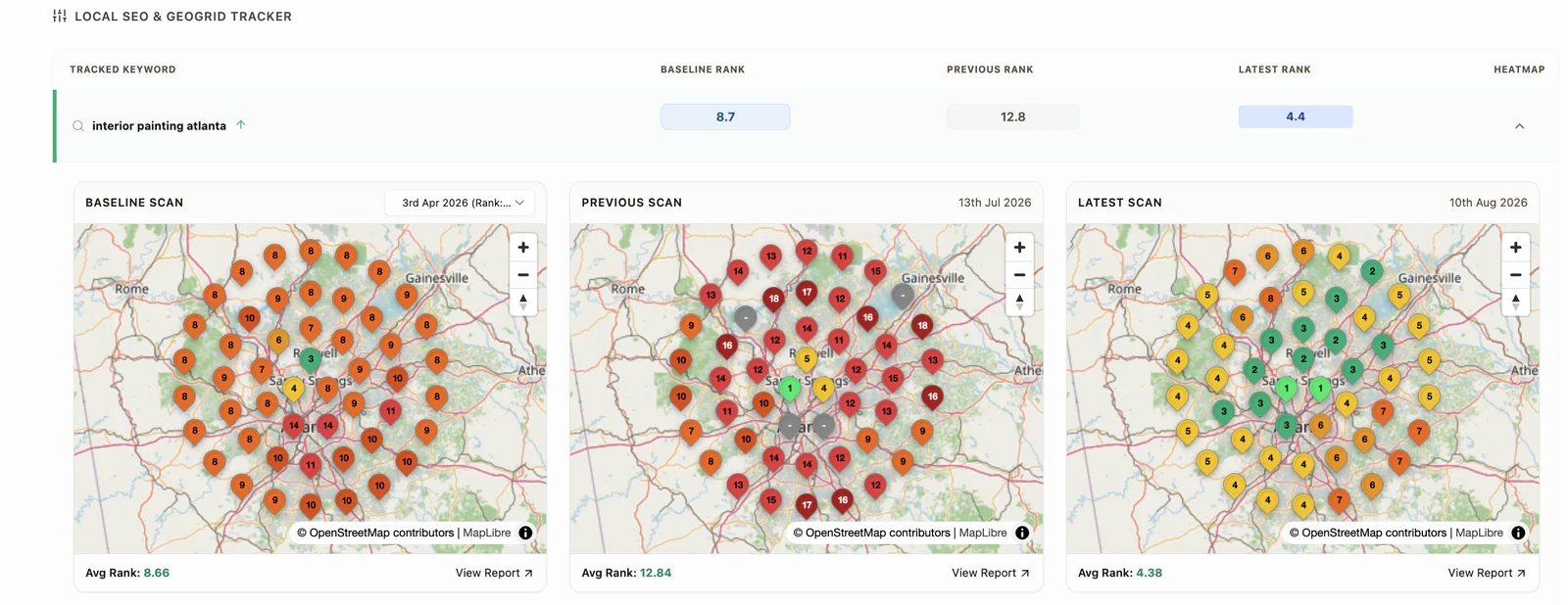 Map scans showing a painter moving up in local Google rankings