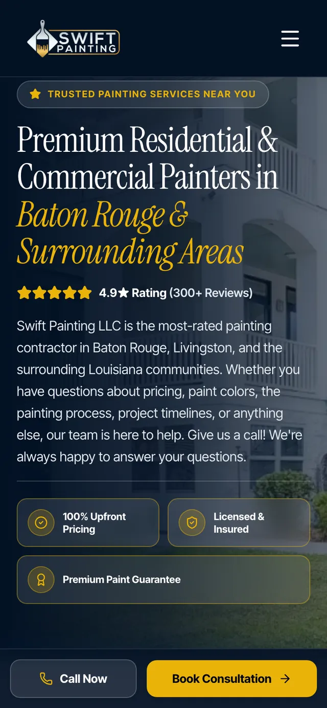 A painter's website on a phone